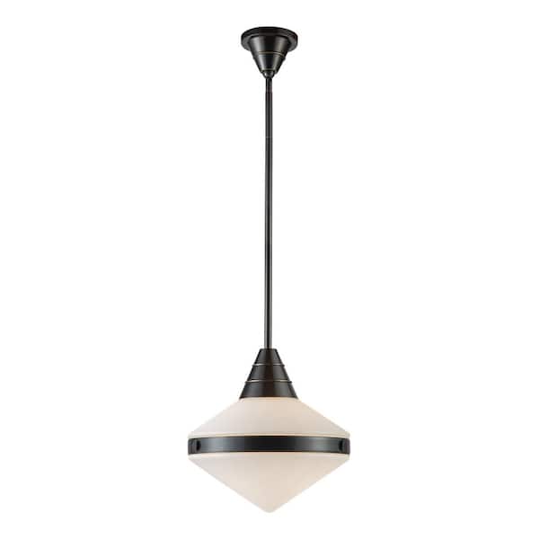 Willard 14 in. 1 Light 60-Watt Urban Bronze/Opal Matte Glass Pendant Light
