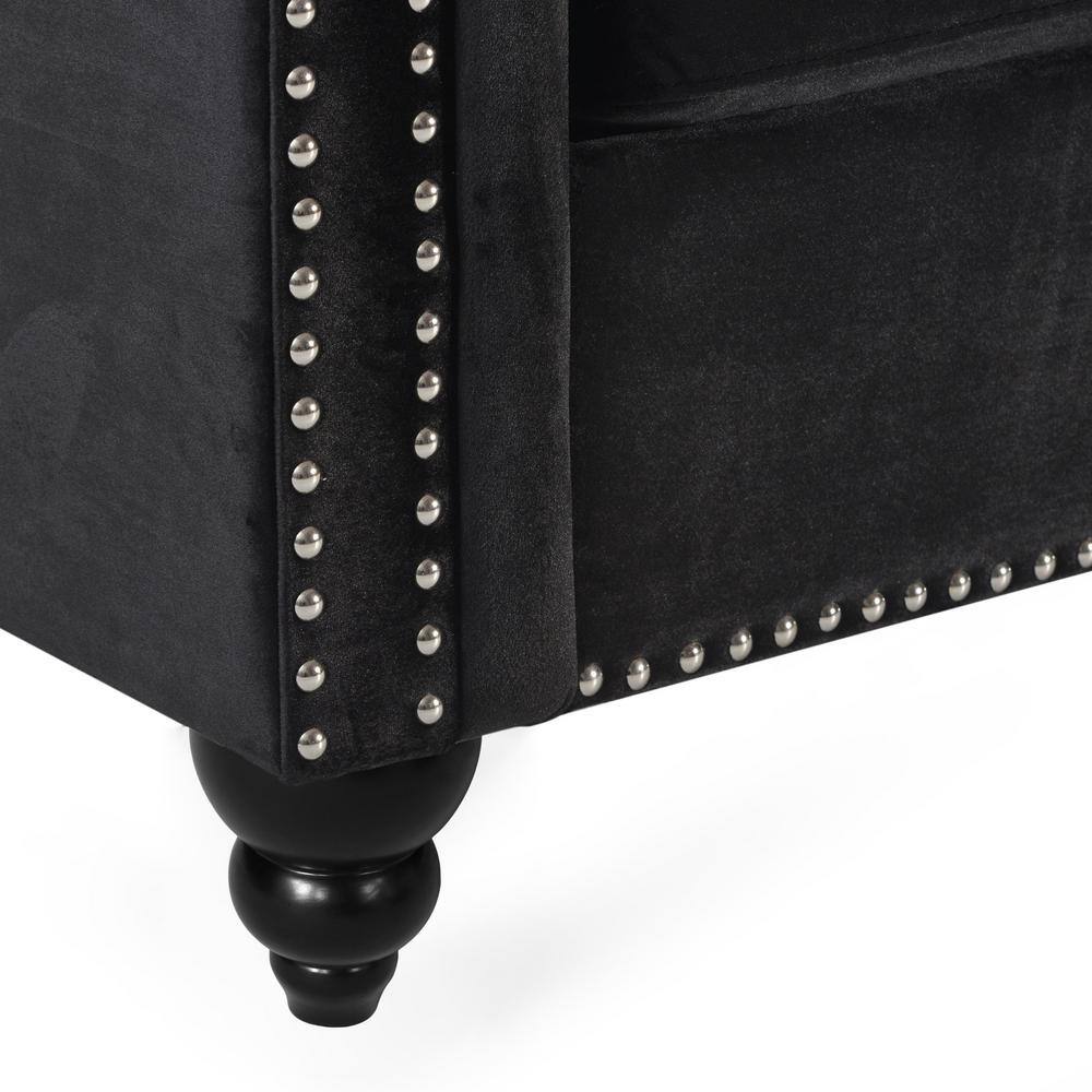 Black Velvet Chesterfield Sofa with Nailhead Trim and Flared Arms