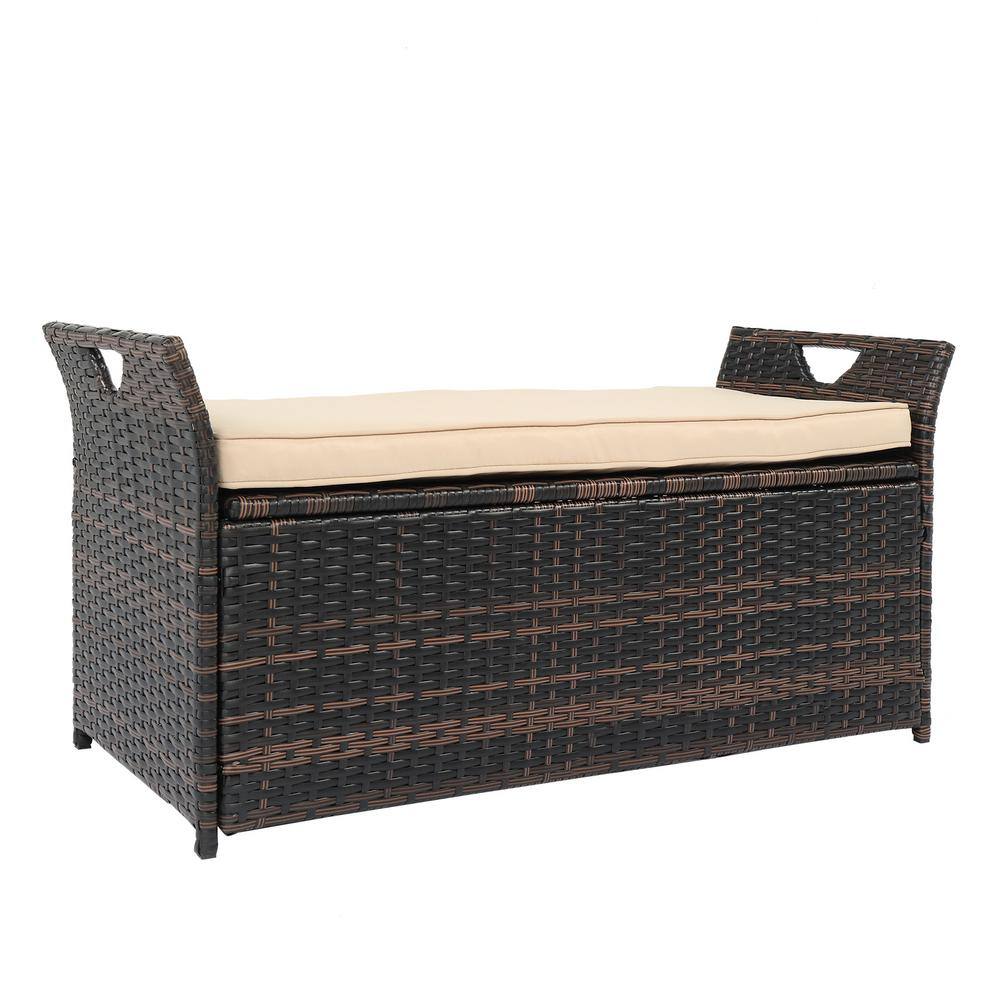 Karl home 33 Gal. Brown Wicker Outdoor Storage Bench 188882277571 The