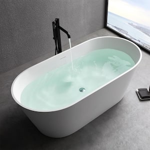 Maria 67 in. Stone Resin Solid Surface Matte Flatbottom Freestanding Bathtub in White