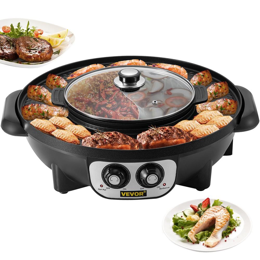 VEVOR 2 in Electric Grill and Hot Pot BBQ Pan Pot with Temp Control Smokeless Pot Grill for 1-8 People Black FTSS2200W110VHHAWV1 - The Home Depot