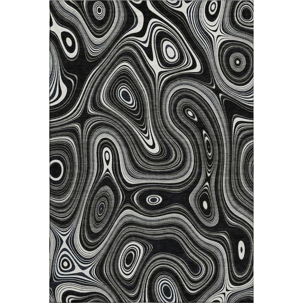 Mayfield Premium Machine Washable Abstract AMF2097 Black 3 ft. x 4 ft. Area Rug