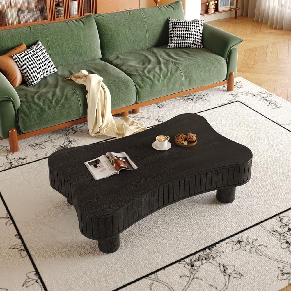 Modern 42 in. Black Curved Specialty Solid Wood and MDF Coffee Table with Fluted Lift-Top and Hidden Open Storage price history on PriceWatchPro