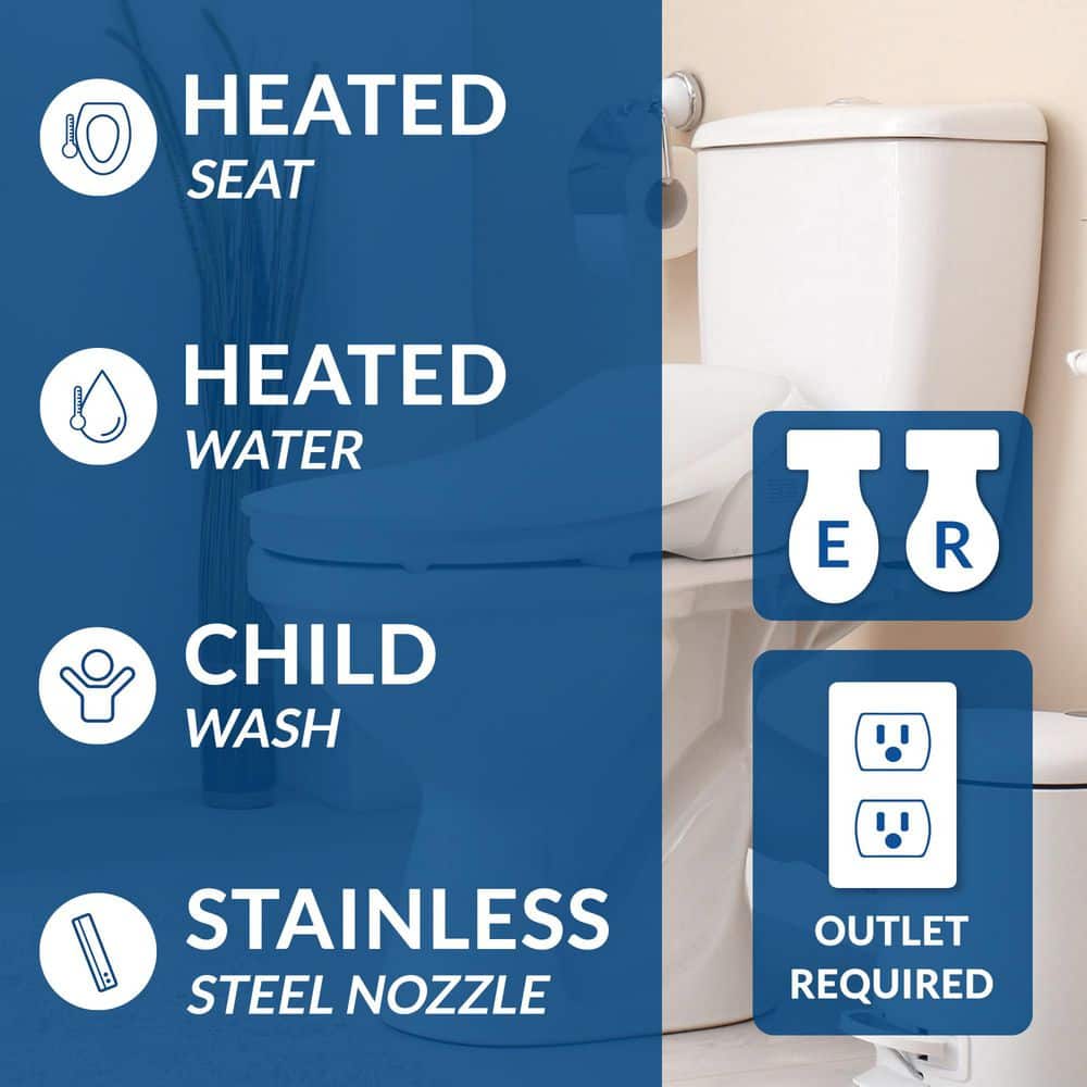 Elongated White Heated Bidet Toilet Seat with Remote