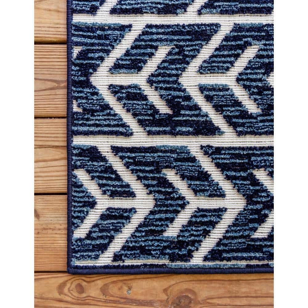 Navy Blue Rectangular Synthetic Easy-Care Outdoor Rug