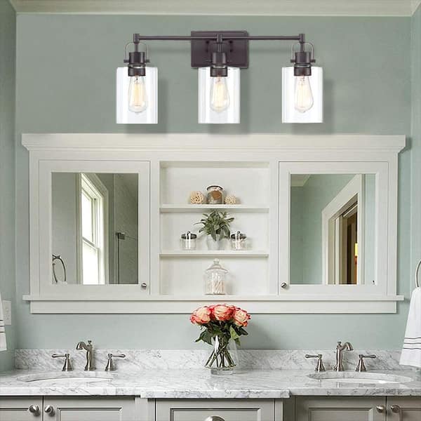 Romance 23.64 in. 3-Light Vanity Light with Dark Bronze Finish and Clear Glass Shade