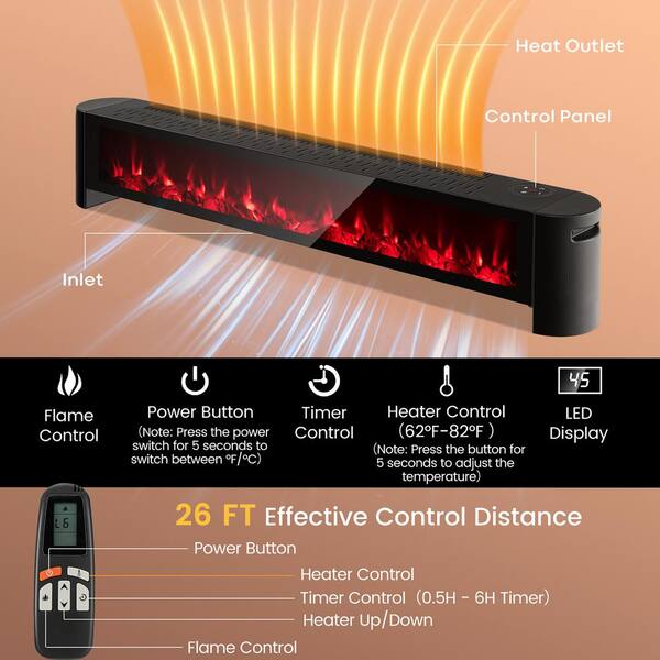 Costway 51.5 in. 1400-Watt Electric Baseboard Heater Convection Space Heater  with Realistic 3D Flame FP10180US-BK - The Home Depot