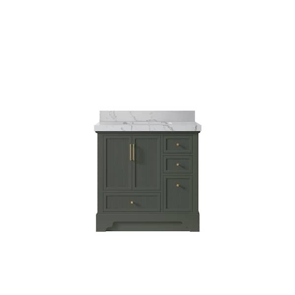 Alys 36 in. W x 22 in. D x 36 in. H Single Sink Bath Vanity Center in Pewter Green with 2 in. venatino qt top