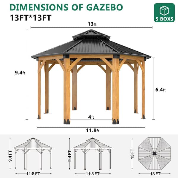 COVERONICS 13 ft. x 13 ft. Patio Spruce Wood Octagon Gazebo, 2