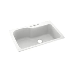 Dual-Mount Solid Surface 33 in. x 22 in. 3-Hole Single Bowl Kitchen Sink in Tahiti White