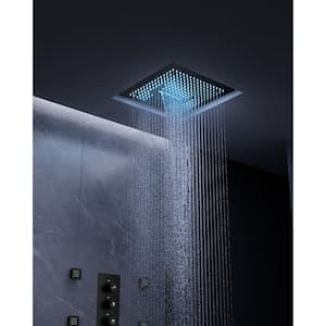 15-Spray Patterns Dual Shower Head LED 16 in. Ceiling Mount Fixed and Handheld Shower Head 2.5 GPM in Matte Black