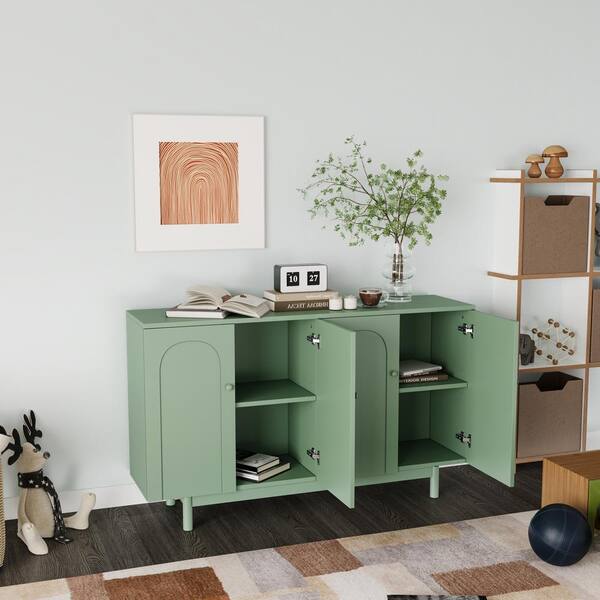 Mint Green Wood Pantry Organizer, Storage Cabinet with 4-Door