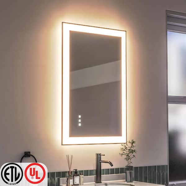 TOOLKISS 36 in. W x 24 in. H Rectangular Framed LED Anti-Fog Wall Bathroom Vanity Mirror in Black with Backlit and Front Light