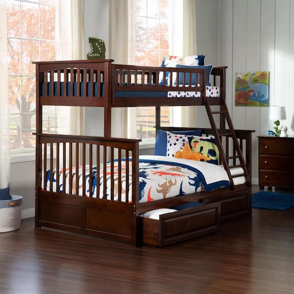 AFI Columbia Bunk Bed Twin over Full with 2 Raised Panel Bed Drawers in Walnut