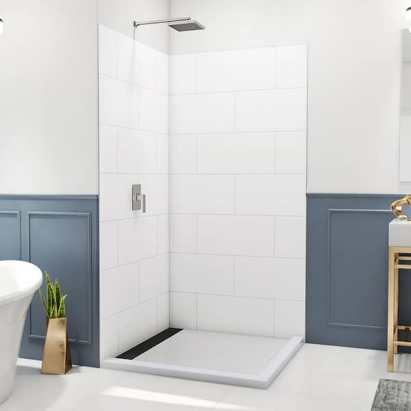 DreamLine DreamStone 42 in. W x 84 in. H x 42 in. D 2-Piece Glue Up Traditional Solid Corner Shower Wall Surround in White
