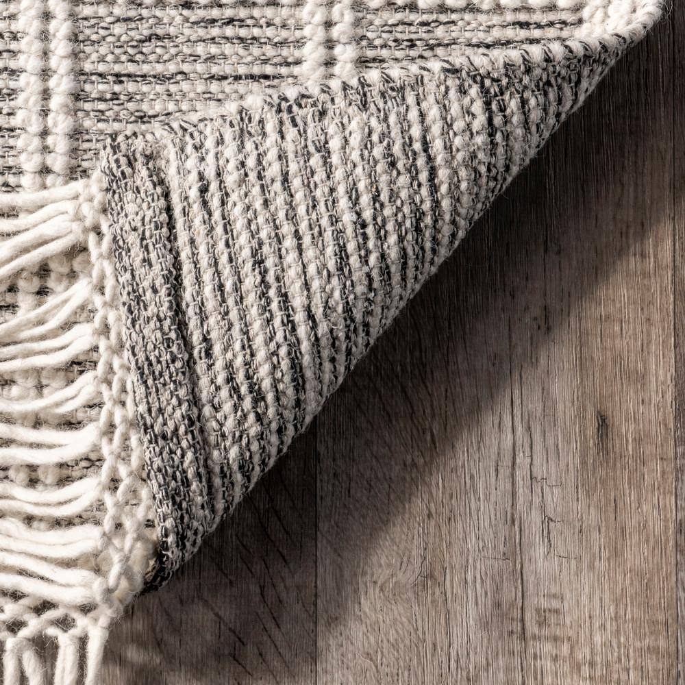 Ivory and Gray Striped Wool Blend 4' x 6' Area Rug
