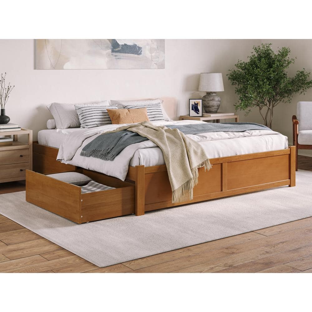Light Toffee King Wood Platform Bed with Storage Drawers