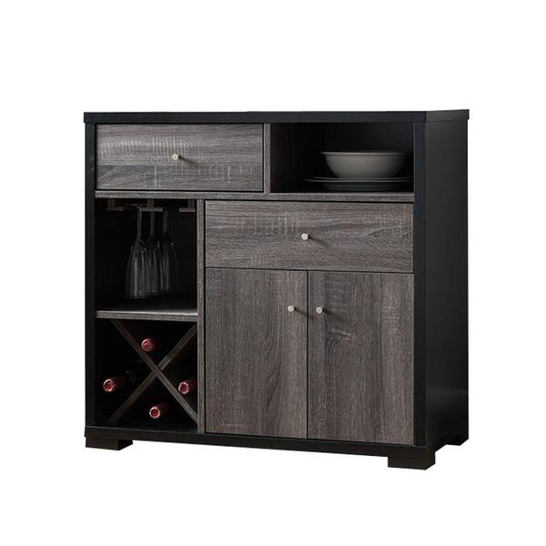 Benjara Black and Gray Dual Tone Wooden Wine Cabinet