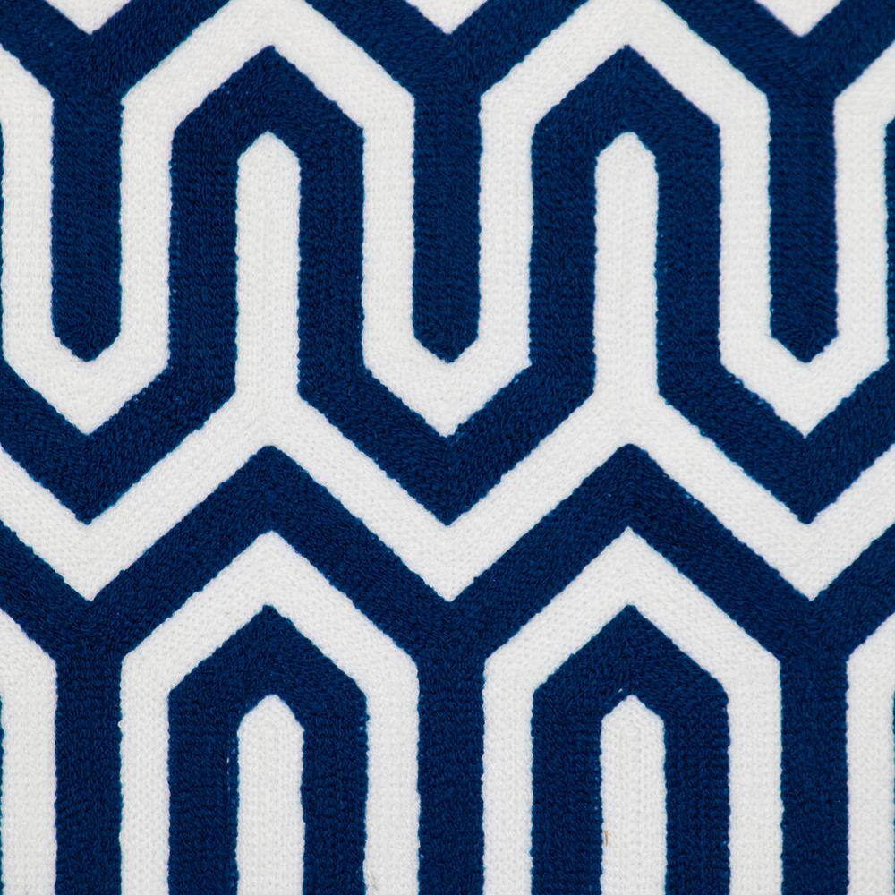 Blue and White Embroidered Geometric Square 20" Pillow