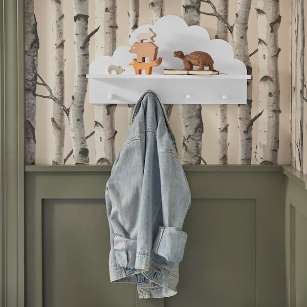 StyleWell Kids Cloud White Wood Wall Shelf with Hooks