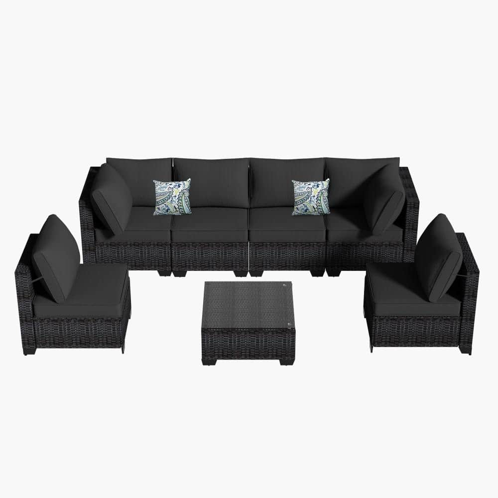Patio 7-Piece Wicker Sectional Set with Waterproof Dark Gray Cushions,Coffee Table & Pillows price history on PriceWatchPro