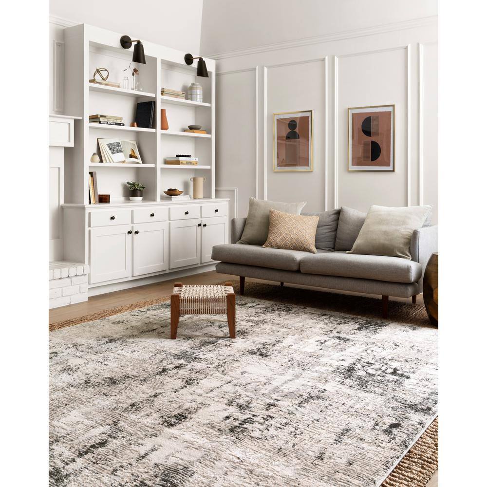 Large Gray and Black Abstract Synthetic Area Rug