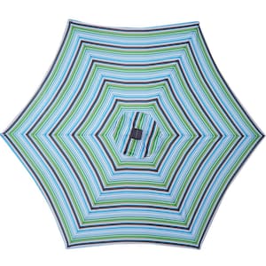 9 ft. Striped Steel Push-Up Market Patio Umbrella with 24 LED Lights in Blue
