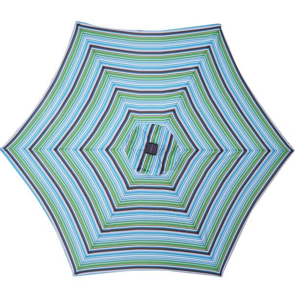 Jushua 9 ft. Striped Steel Push-Up Market Patio Umbrella with 24 LED Lights in Blue