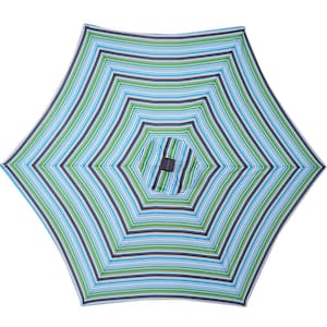 8.7 ft. Steel Market With Push Button Tilt Patio Umbrella in Blue Striped