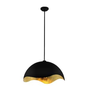 Eclos 1-Light Black with Gold Leaf Inside Pendant Light with No Bulbs Included