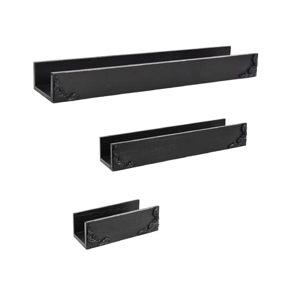 Vintage Ornate 3-Pc Floating Shelf 17.75in W x 3.75in D Black MDF Metal Decorative Wall Shelf Trim price history on PriceWatchPro