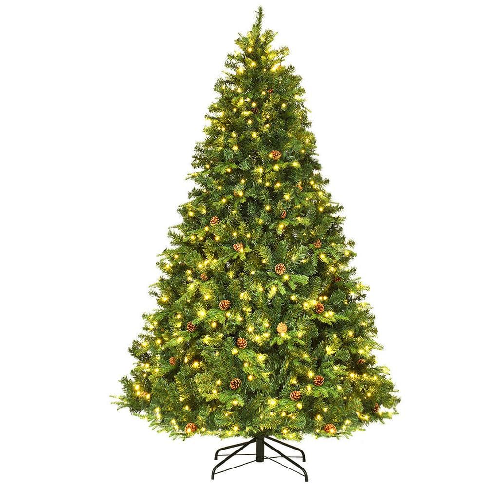 Costway 7.5 ft. PreLit Artificial Christmas Tree Hinged with 540 LED Lights and Pine Cones