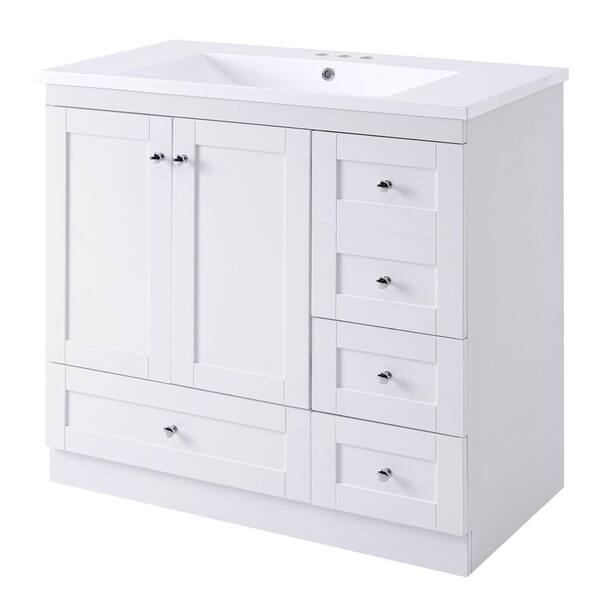 Unbranded Shaker Style 35.8 in. W x 17.9 in. D x 34.5 in. H Freestanding Bath Vanity in White with White Ceramic Top