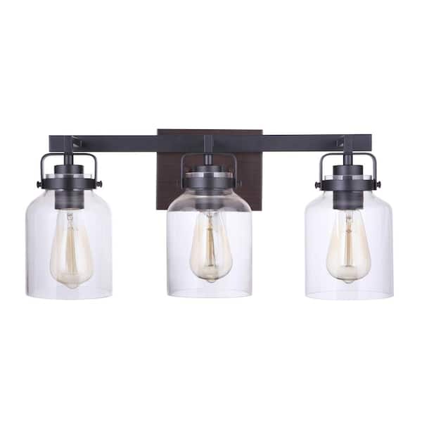 CRAFTMADE Foxwood 20.88 in. 3-Light Flat Black/Dark Teak Finish Vanity Light with Clear Glass
