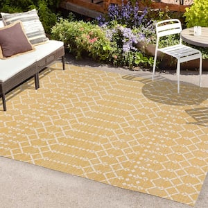 Ourika Moroccan Geometric Textured Weave Yellow/Cream 4 ft. x 6 ft. Indoor/Outdoor Area Rug