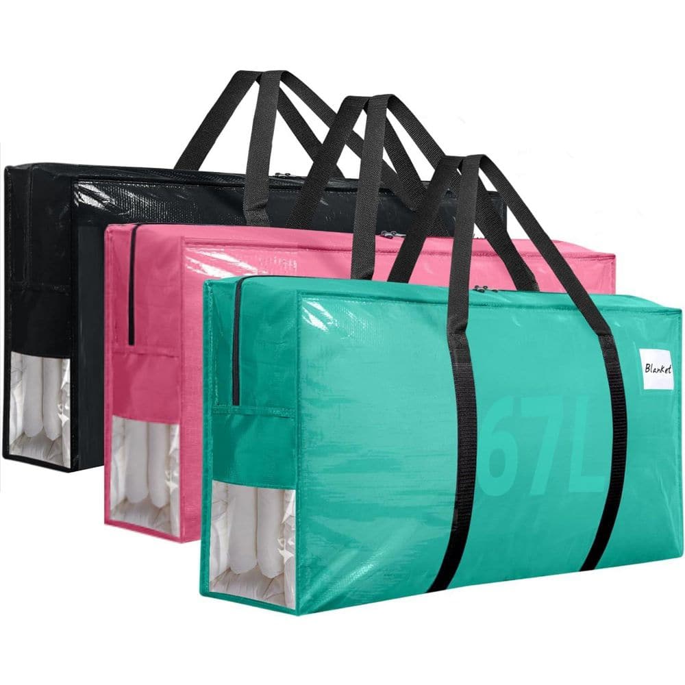 Black+Green+Pink Waterproof Extra Large Moving Duffel Bags 3pcs Heavy Duty Storage Tote with Reinforced Zipper Handles