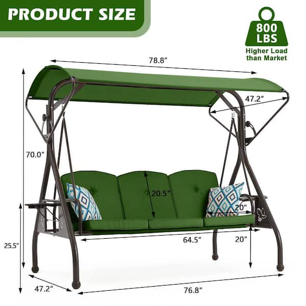 ZZW ZZW 3-Seat Metal Patio Swing with Stand Adjustable Backrest