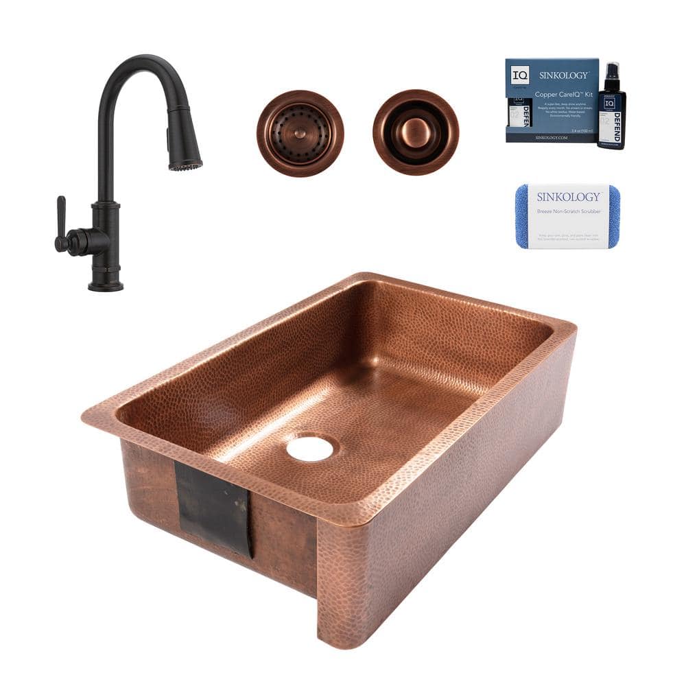 SINKOLOGY Adams 36 in. Farmhouse Apron Front Undermount Single Bowl 16 Gauge Antique Copper