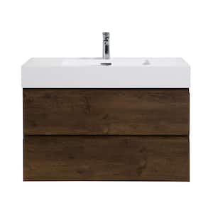 Alice 36.00 in. W x18.10 in. D x 25.20 in. H Floating Bath Vanity in Brown Wood with White Top