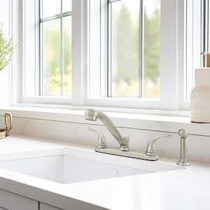 Dual Wing Handle Traditional Spout Kitchen Faucet with Optional Side Sprayer in Brushed Nickel
