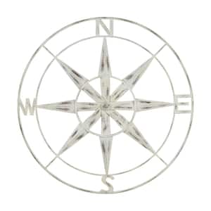 Distressed White Compass Metal Wall Decor