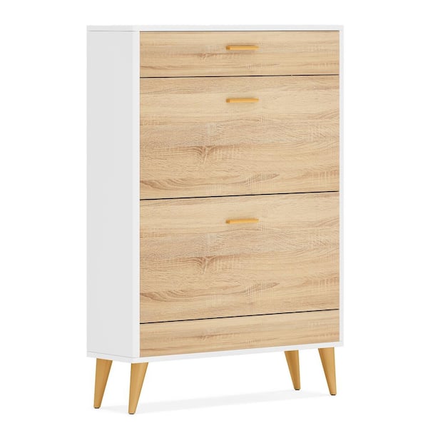 BYBLIGHT 44.8 in. H X 31.5 in. W White Engineered Wood Shoe Storage Cabinet