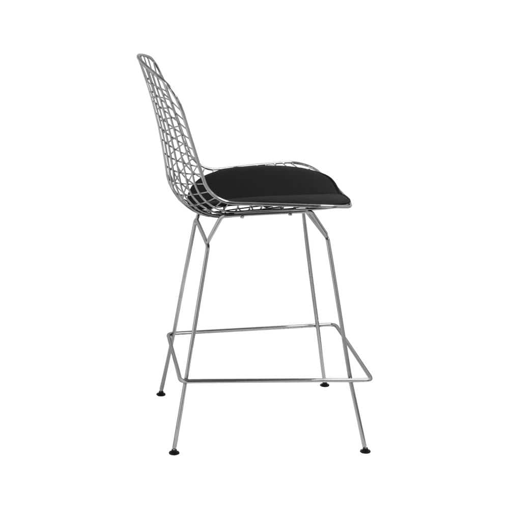 Mid-Century Chrome Wire 25.5" Counter Stool with Leatherette Cushion