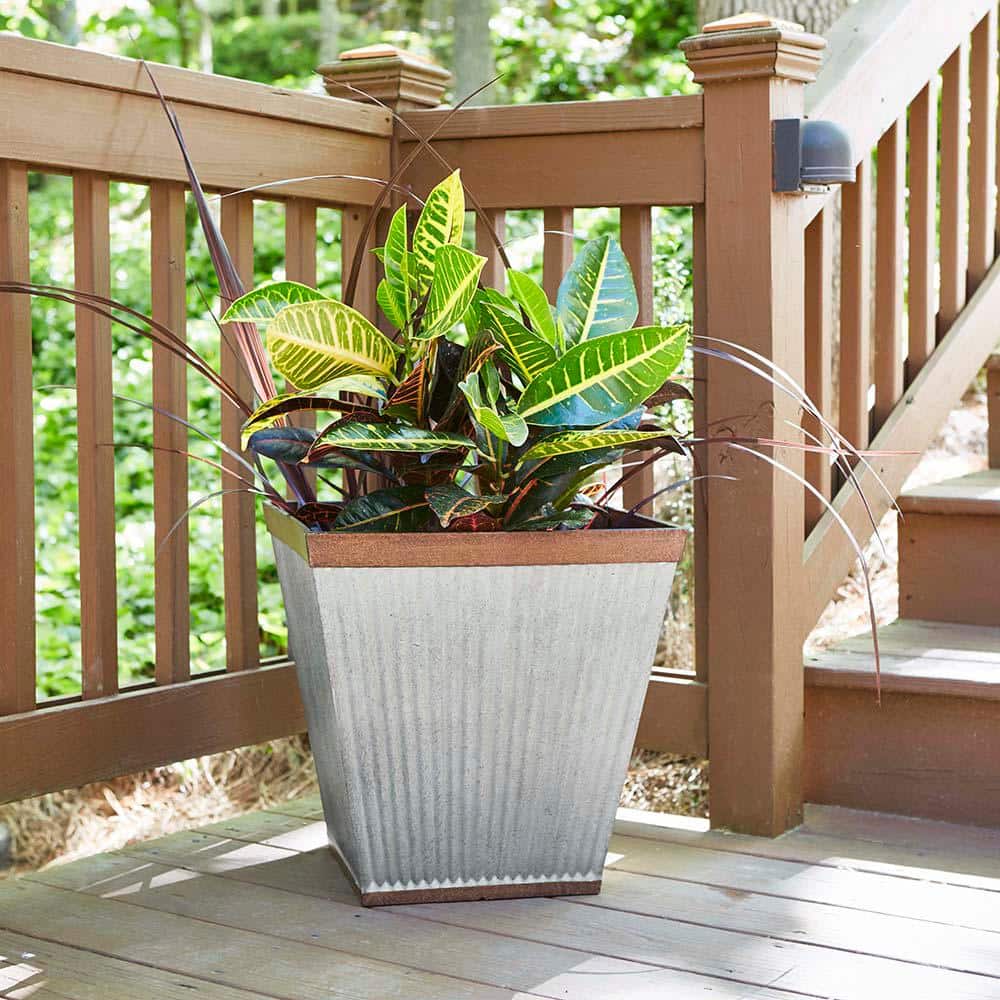 16" Rustic Galvanized Resin Square Planter