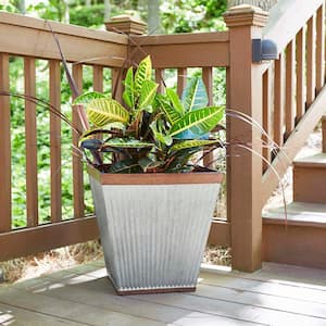 Westlake Large 16 in. x 16 in. 46 qt. Silver with Bronze Trim High-Density Resin Square Outdoor Planter