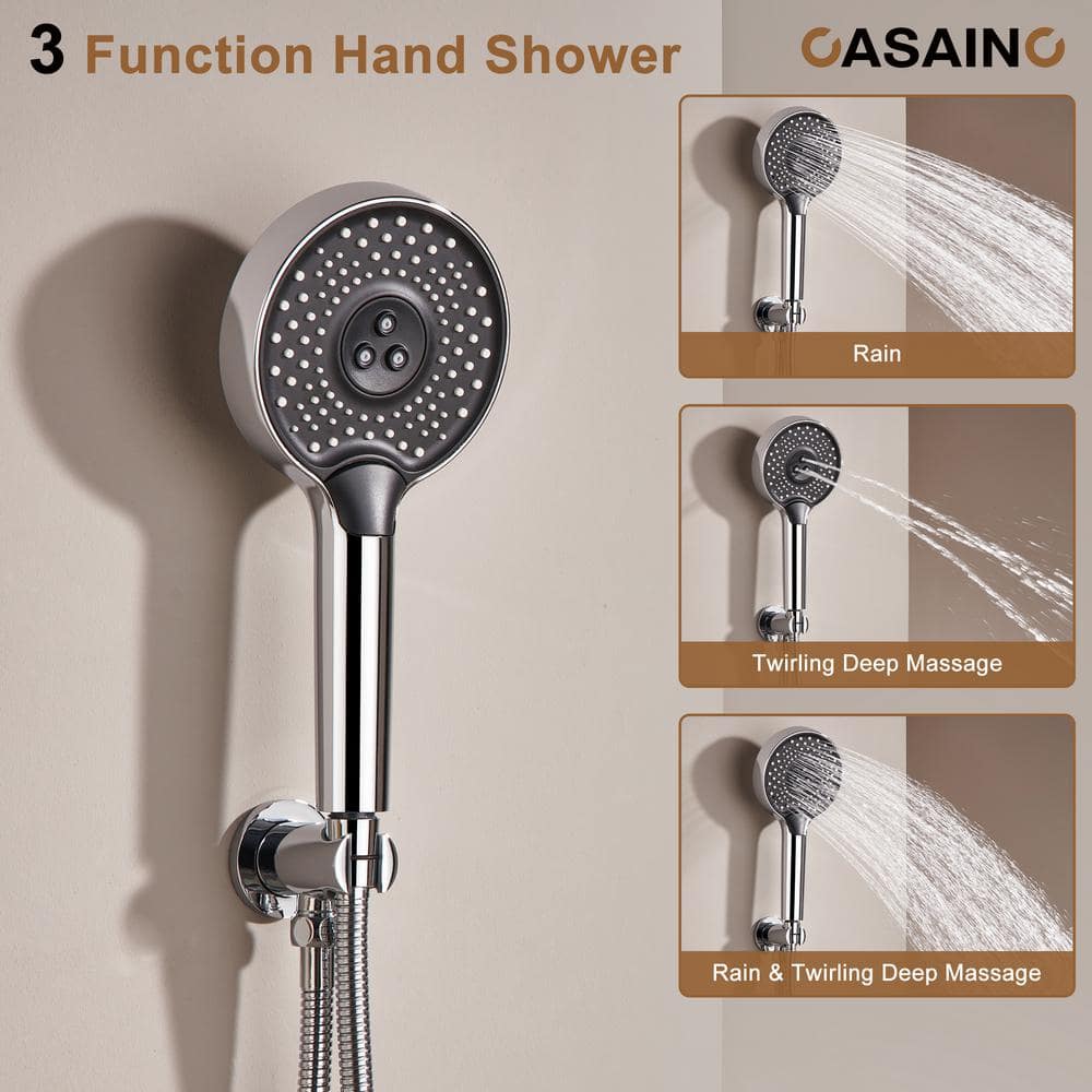 Chrome Dual Head Thermostatic Rain Shower System with Handheld