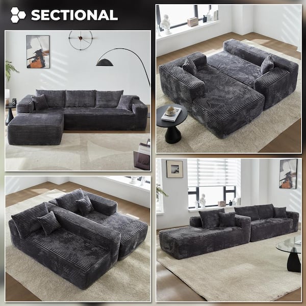 Allwex VIVI 104 in. Wide Arm 2-Piece Plush Corduroy Fabric L-Shape