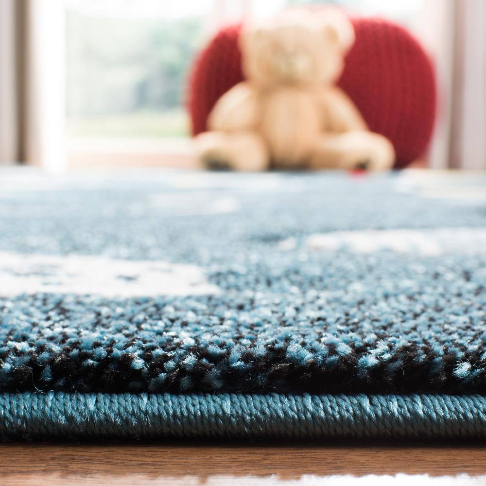 Blue Rectangular Synthetic Kids Rug, 39" x 63"