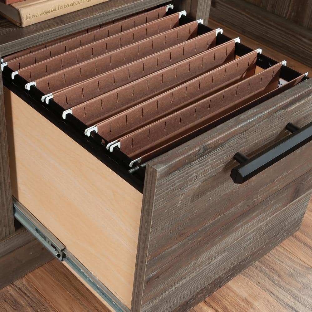Pebble Pine Brown Wood Computer Desk with Drawer and Filing Cabinet