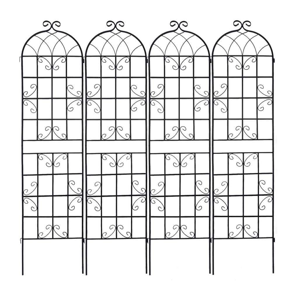 86.7 In. Black Metal Garden Trellis, Climbing Plants Outdoor Flower ...